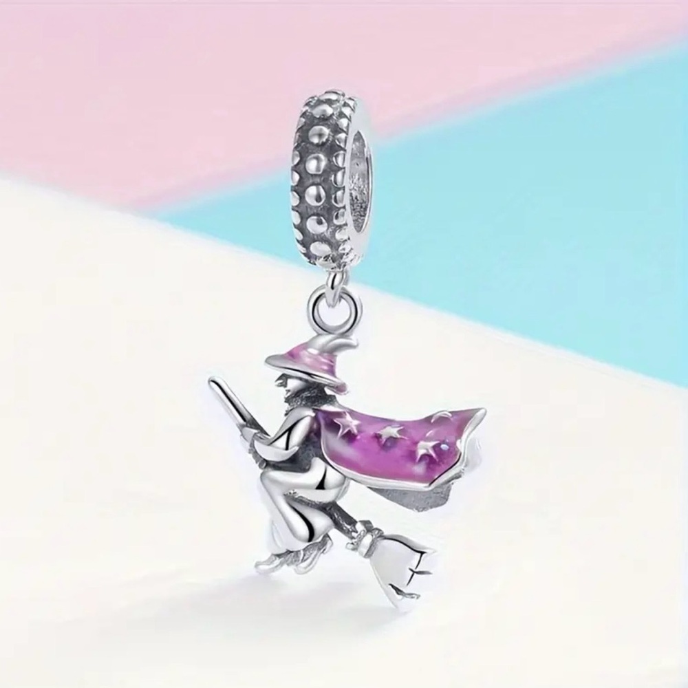 Silver Witch Charm with Red Accents - Picture 1 of 10